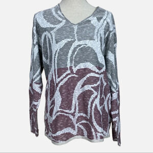 Olsen‎ Europe Top Pullover V-Neck Sweater Sz XL / 16 Colour Block Gray White Red